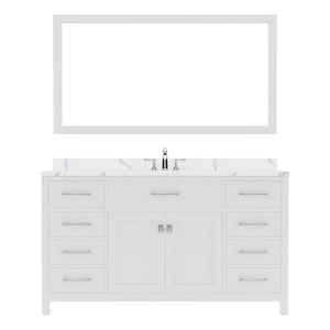Details of the Caroline 60" Single Bath Vanity in White with Calacatta Quartz Top and Round Sink with Brushed Nickel Faucet with Matching Mirror | MS-2060-CCRO-WH-001