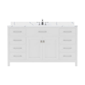 Details of the Caroline 60" Single Bath Vanity in White with Calacatta Quartz Top and Round Sink | MS-2060-CCRO-WH-NM