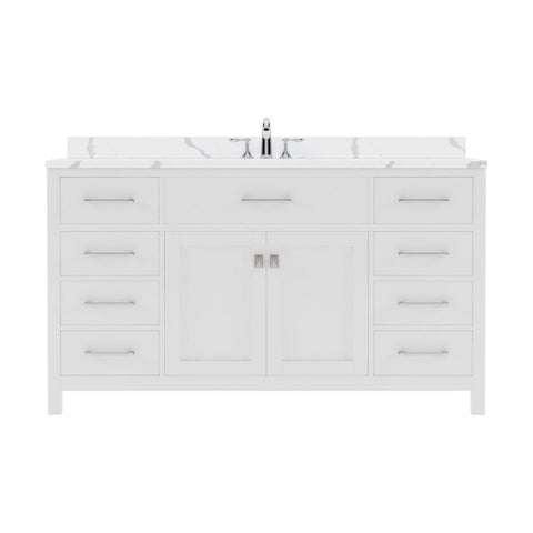 Image of Details of the Caroline 60" Single Bath Vanity in White with Calacatta Quartz Top and Round Sink | MS-2060-CCRO-WH-NM