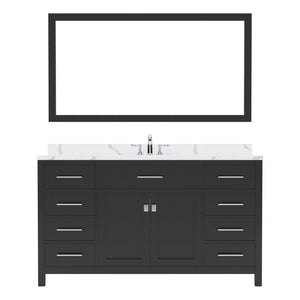 Details of the Caroline 60" Single Bath Vanity in Espresso with Calacatta Quartz Top and Square Sink with Brushed Nickel Faucet with Matching Mirror | MS-2060-CCSQ-ES-001