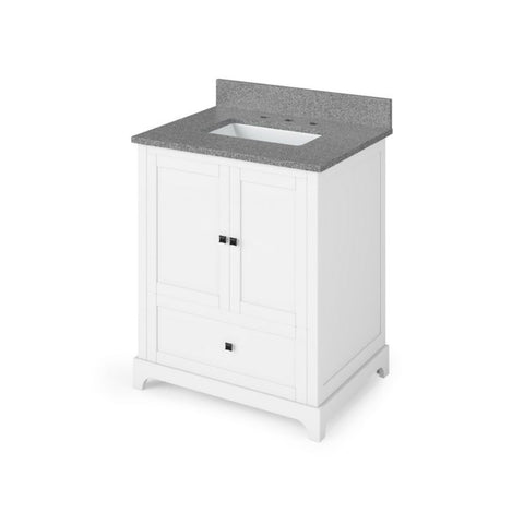Details of the 30" White Addington Vanity, Steel Grey Cultured Marble Vanity Top, undermount rectangle bowl by Jeffrey Alexander | VKITADD30WHSGR