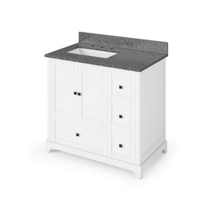 Details of the 36" White Addington Vanity, left offset, Boulder Vanity Cultured Marble Vanity Top, undermount rectangle bowl by Jeffrey Alexander | VKITADD36WHBOR