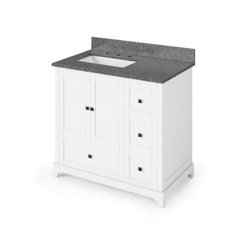 Image of Details of the 36" White Addington Vanity, left offset, Boulder Vanity Cultured Marble Vanity Top, undermount rectangle bowl by Jeffrey Alexander | VKITADD36WHBOR