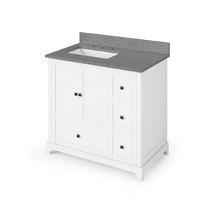 Details of the 36" White Addington Vanity, left offset, Steel Grey Cultured Marble Vanity Top, undermount rectangle bowl by Jeffrey Alexander | VKITADD36WHSGR