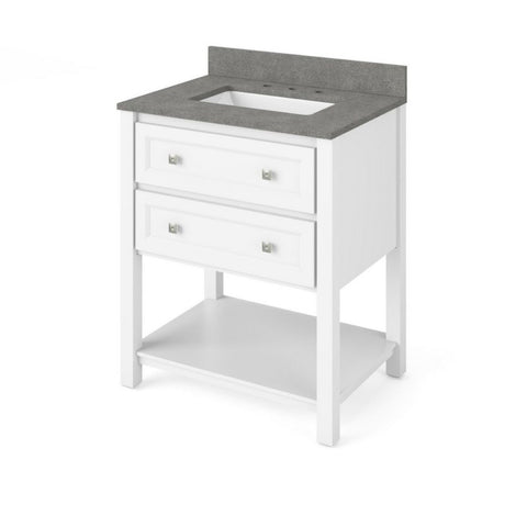 Image of Adler Transitional White 30" Vanity with Steel Grey Cultured Marble Top | VKITADL30WHSGR