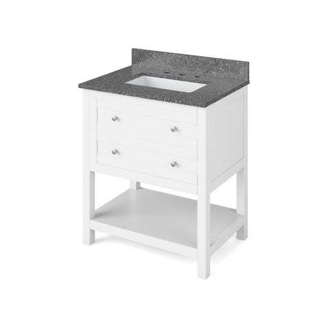 Image of Details of the 30" White Astoria Vanity, Boulder Cultured Marble Vanity Top, undermount rectangle bowl by Jeffrey Alexander | VKITAST30WHBOR