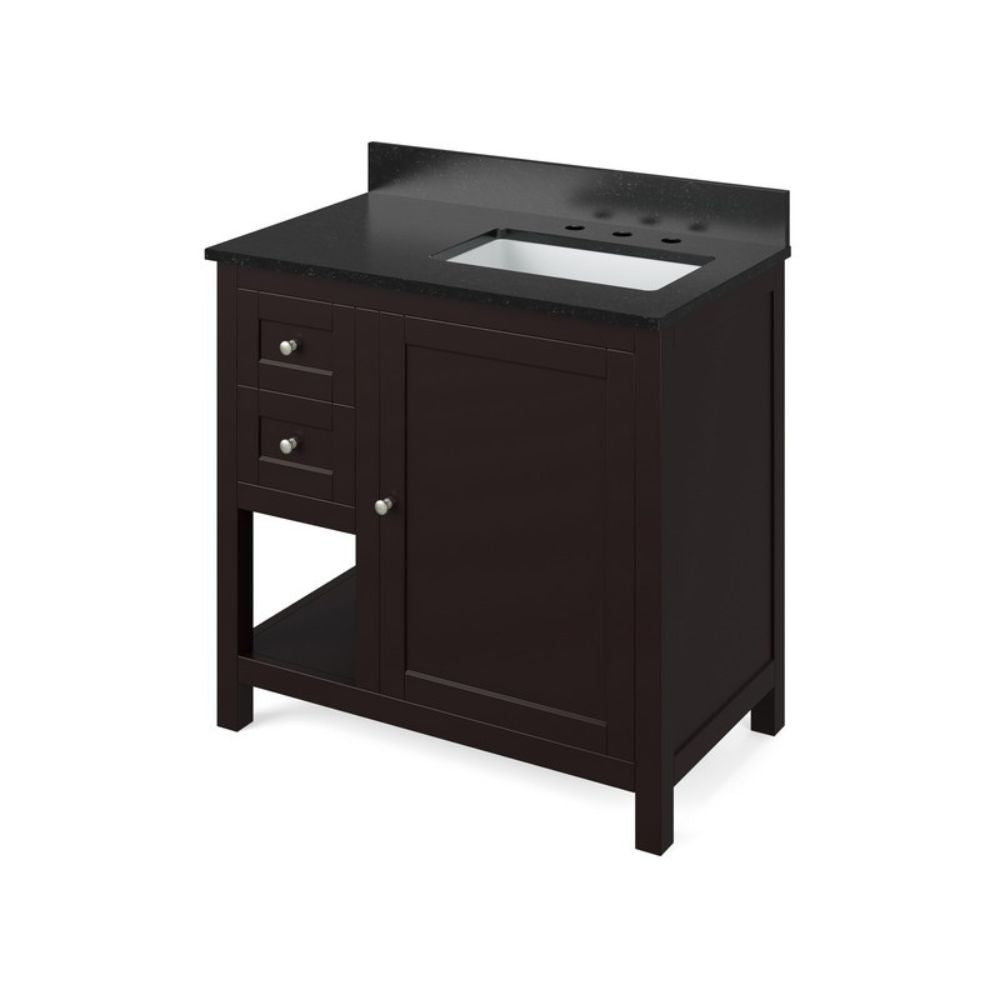 Astoria Transitional Espresso 36" Right Offset Vanity with Black Granite Top | VKITAST36ESBGR