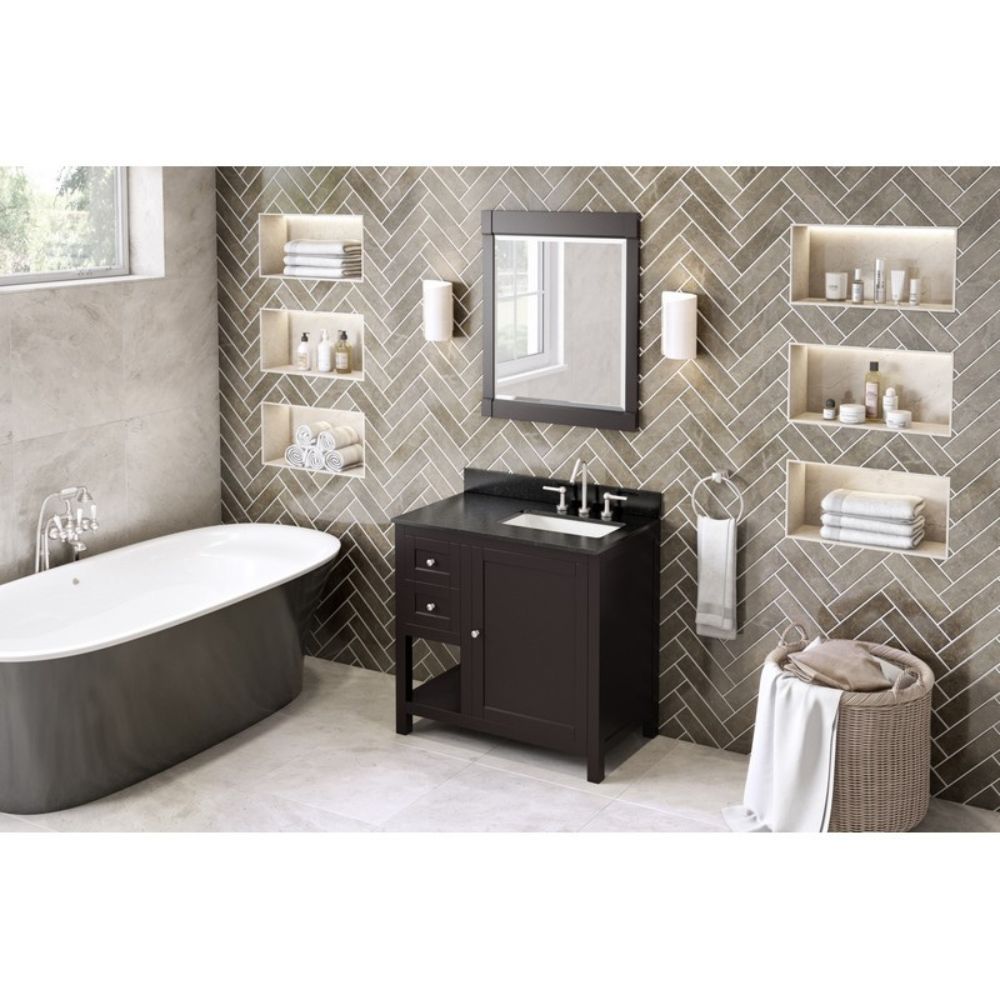 Astoria Transitional Espresso 36" Right Offset Vanity with Black Granite Top | VKITAST36ESBGR