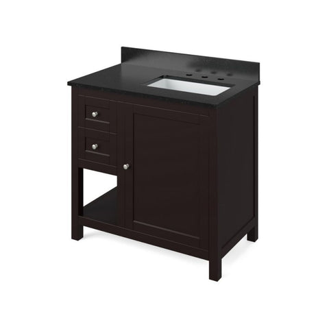 Image of Astoria Transitional Espresso 36" Right Offset Vanity with Black Granite Top | VKITAST36ESBGR