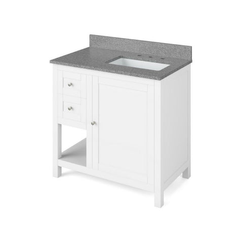 Image of Details of the 36" White Astoria Vanity, right offset, Steel Grey Cultured Marble Vanity Top, undermount rectangle bowl by Jeffrey Alexander | VKITAST36WHSGR