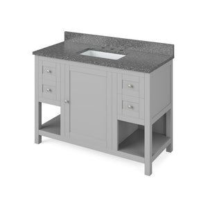 Details of the 48" Gray Astoria Vanity, Boulder Cultured Marble Vanity Top, undermount rectangle bowl by Jeffrey Alexander | VKITAST48GRBOR