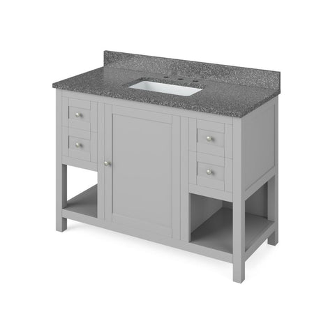 Image of Details of the 48" Gray Astoria Vanity, Boulder Cultured Marble Vanity Top, undermount rectangle bowl by Jeffrey Alexander | VKITAST48GRBOR