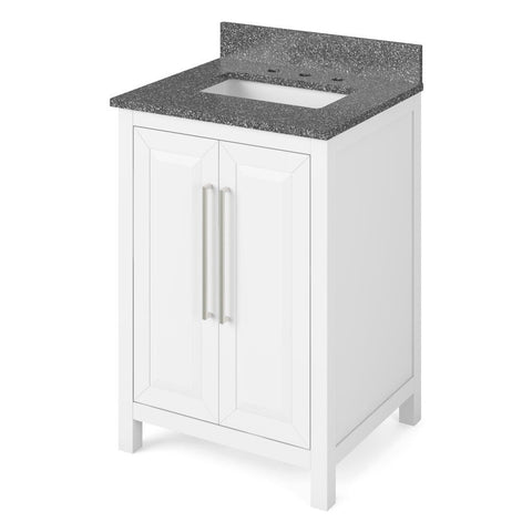 Image of Details of the 24" White Cade Vanity, Boulder Cultured Marble Vanity Top, undermount rectangle bowl by Jeffrey Alexander | VKITCAD24WHBOR