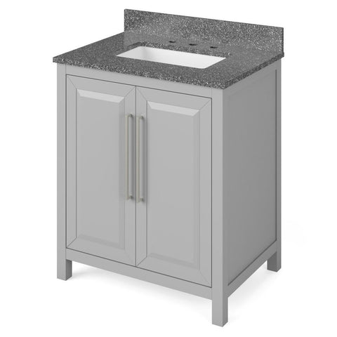 Image of Details of the 30" Grey Cade Vanity, Boulder Cultured Marble Vanity Top, undermount rectangle bowl by Jeffrey Alexander | VKITCAD30GRBOR