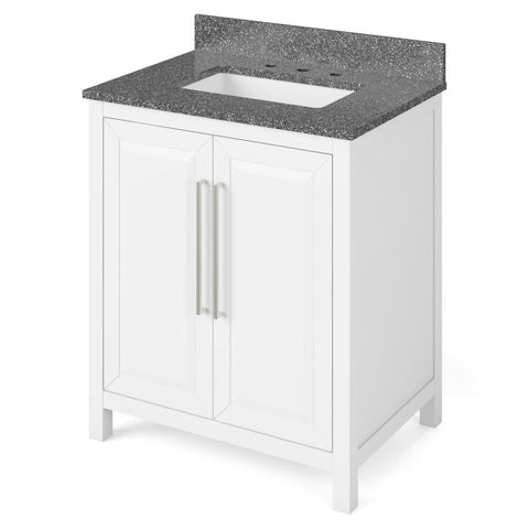 Image of Details of the 30" White Cade Vanity, Boulder Cultured Marble Vanity Top, undermount rectangle bowl by Jeffrey Alexander | Boulder Cultured Marble