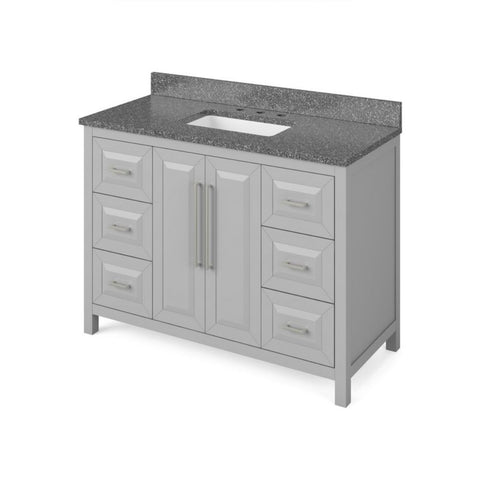 Image of Details of the 48" Grey Cade Vanity, Boulder Cultured Marble Vanity Top, undermount rectangle bowl by Jeffrey Alexander | VKITCAD48GRBOR