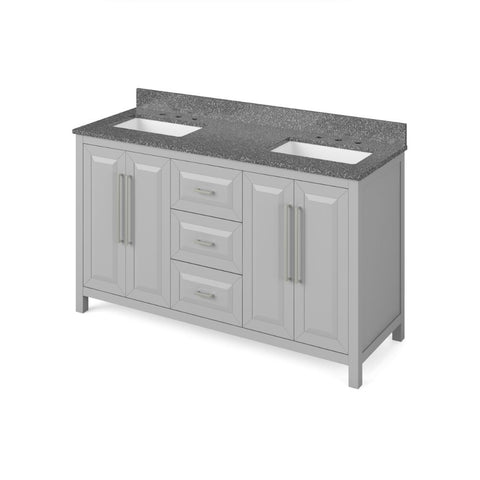 Details of the 60" Grey Cade Vanity, double bowl, Boulder Cultured Marble Vanity Top, undermount rectangle bowl by Jeffrey Alexander | VKITCAD60GRBOR