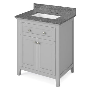 Details of the 30" Grey Chatham Vanity, Boulder Cultured Marble Vanity Top, undermount rectangle bowl by Jeffrey Alexander | VKITCHA30GRBOR