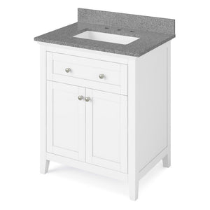 Details of the 30" White Chatham Vanity, Steel Grey Cultured Marble Vanity Top, undermount rectangle bowl by Jeffrey Alexander | VKITCHA30WHSGR