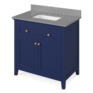 Details of the 36" Hale Blue Chatham Vanity, Steel Grey Cultured Marble Vanity Top, undermount rectangle bowl by Jeffrey Alexander | VKITCHA36BLSGR