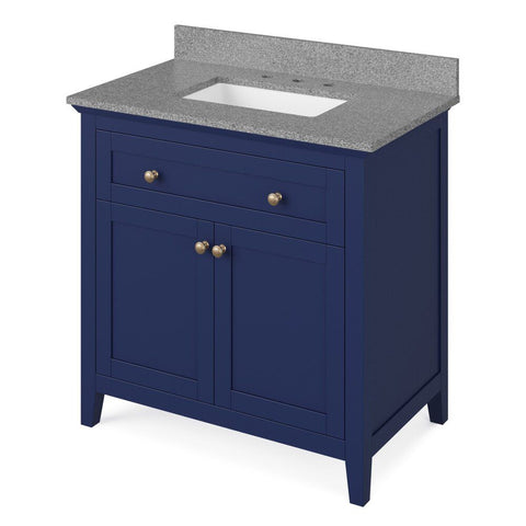 Image of Details of the 36" Hale Blue Chatham Vanity, Steel Grey Cultured Marble Vanity Top, undermount rectangle bowl by Jeffrey Alexander | VKITCHA36BLSGR