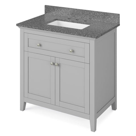 Image of Details of the 36" Grey Chatham Vanity, Boulder Cultured Marble Vanity Top, undermount rectangle bowl by Jeffrey Alexander | VKITCHA36GRBOR