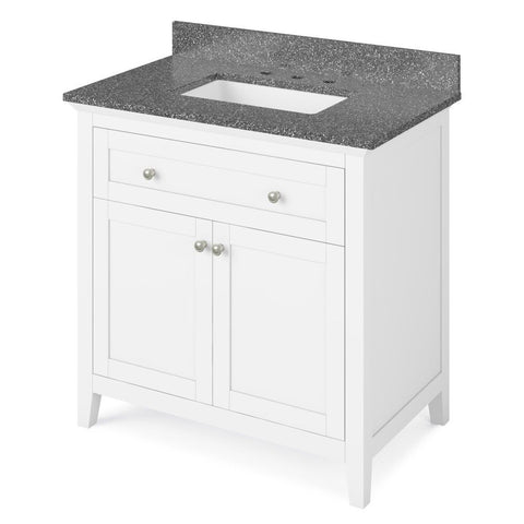 Image of Details of the 36" White Chatham Vanity, Boulder Cultured Marble Vanity Top, undermount rectangle bowl by Jeffrey Alexander | VKITCHA36WHBOR