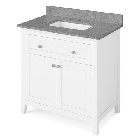 Image of Details of the 36" White Chatham Vanity, Steel Grey Cultured Marble Vanity Top, undermount rectangle bowl by Jeffrey Alexander | VKITCHA36WHSGR