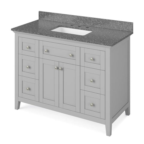 Image of Details of the 48" Grey Chatham Vanity, Boulder Cultured Marble Vanity Top, undermount rectangle bowl by Jeffrey Alexander | VKITCHA48GRBOR