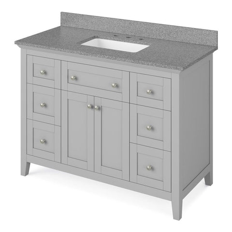 Image of Details of the 48" Grey Chatham Vanity, Steel Grey Cultured Marble Vanity Top, undermount rectangle bowl by Jeffrey Alexander | VKITCHA48GRSGR