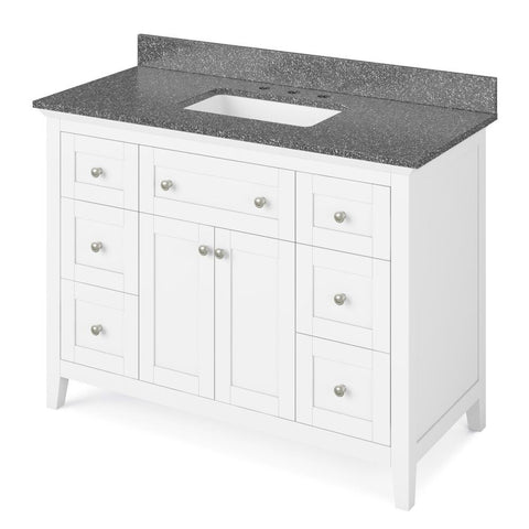Image of Details of the 48" White Chatham Vanity, Boulder Cultured Marble Vanity Top, undermount rectangle bowl by Jeffrey Alexander | VKITCHA48WHBOR