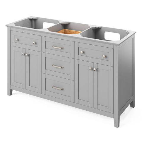 Image of Chatham Transitional Grey 60" Double Sink Vanity with Black Granite Top | VKITCHA60GRBGR