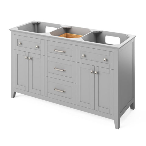 Image of Chatham Transitional Grey 60" Double Sink Vanity with Boulder Cultured Marble Top | VKITCHA60GRBOR