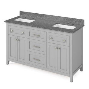 Chatham Transitional Grey 60" Double Sink Vanity with Boulder Cultured Marble Top | VKITCHA60GRBOR