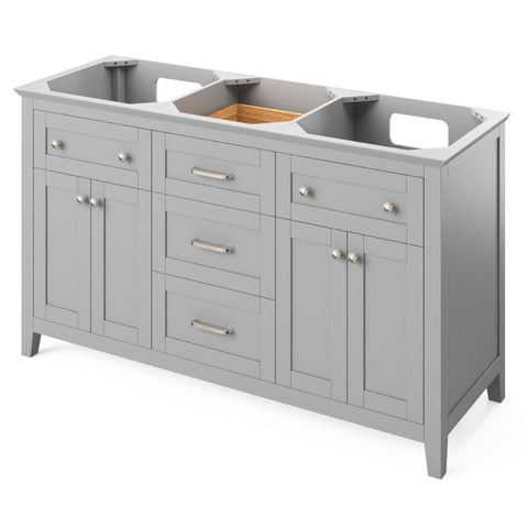 Image of Chatham Transitional Grey 60" Double Sink Vanity with Steel Grey Cultured Marble Top | VKITCHA60GRSGR