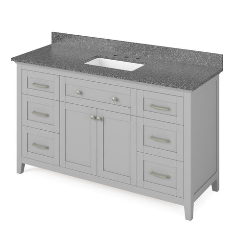 Image of Details of the 60" Grey Chatham Vanity, Boulder Cultured Marble Vanity Top, undermount rectangle bowl by Jeffrey Alexander | VKITCHA60SGRBOR