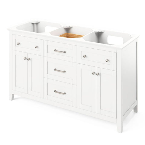 Image of Chatham Transitional White 60" Double Sink Vanity with Black Granite Top | VKITCHA60WHBGR