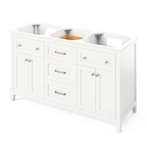 Image of Chatham Transitional White 60" Double Sink Vanity with Boulder Cultured Marble Top | VKITCHA60WHBOR