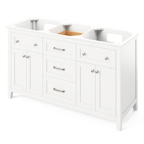 Image of Chatham Transitional White 60" Double Sink Vanity with Steel Grey Cultured Marble Top | VKITCHA60WHSGR