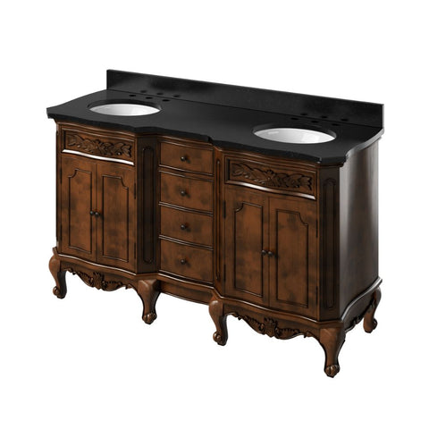 Image of Clairemont Traditional Nutmeg 60" Double Oval Sink Vanity with Black Granite Vanity Top | VKITCLA60NUBGO