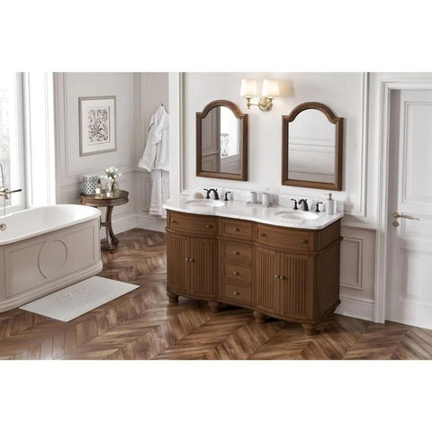 Image of Compton Traditional Walnut 60" Double Vanity with White Carrara Marble Top | VKITCOM60WAWCO