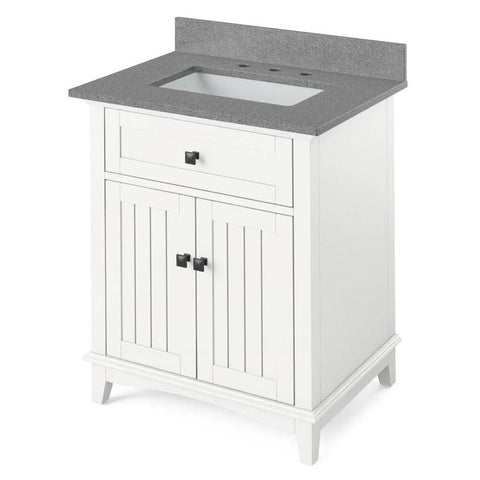 Image of Savino Transitional White 30" Vanity with Steel Grey Cultured Marble Top | VKITSAV30WHSGR