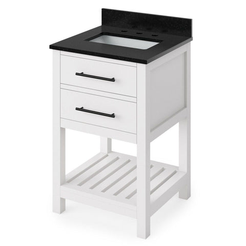 Image of Wavecrest Contemporary White 24" Rectangle Sink Vanity with Black Granite Top | VKITWAV24WHBGR