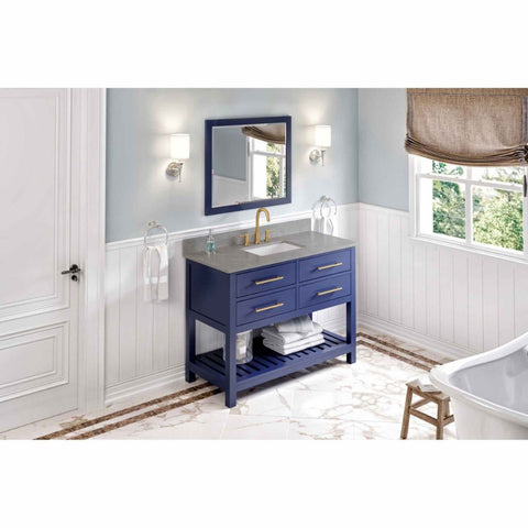 Image of Wavecrest Contemporary Hale Blue 48" Rectangle Sink Vanity with Steel Grey Cultured Marble Top | VKITWAV48BLSGR