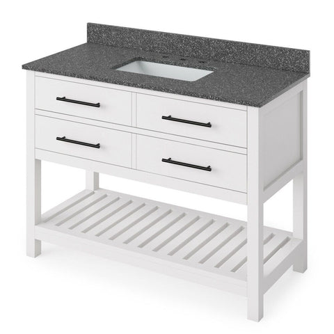 Image of Wavecrest Contemporary White 48" Rectangle Sink Vanity with Boulder Cultured Marble Top | VKITWAV48WHBOR