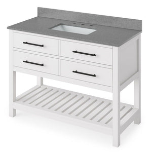 Wavecrest Contemporary White 48" Rectangle Sink Vanity with Steel Grey Cultured Marble Top | VKITWAV48WHSGR