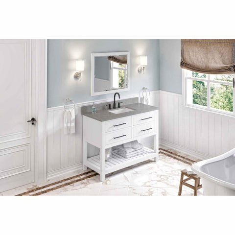 Image of Wavecrest Contemporary White 48" Rectangle Sink Vanity with Steel Grey Cultured Marble Top | VKITWAV48WHSGR