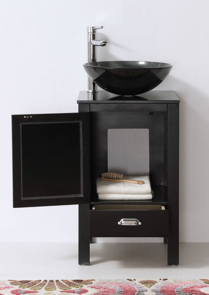 18.5" BLACK COLOR WOOD SINK VANITY WITH GLASS TOP-NO FAUCET WH5518-B