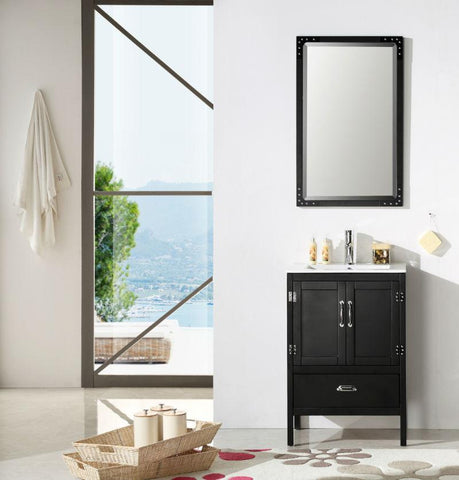 Image of 24" BLACK COLOR WOOD SINK VANITY WITH CERAMIC TOP-NO FAUCET WH5624-B