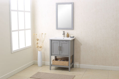 24" GRAY SINK VANITY WITH MIRROR, UPC FAUCET AND BASKET WLF6021-G
